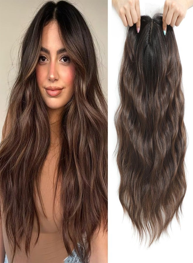 PANEWAY Hair Topper 20 Inch Synthetic Wavy Clip-In Topper for Daily Wear, Instant Volume & Length, Breathable for All-Day Comfort, Perfect for Thinning Hair (Brunette Brown Balayge with Dark Root) - Image 1